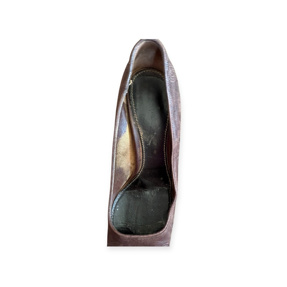 Prada brown leather embroidered heel VINTAGE style 90s early 2000s 36.5 US 6.5 - Picture 8 of 12